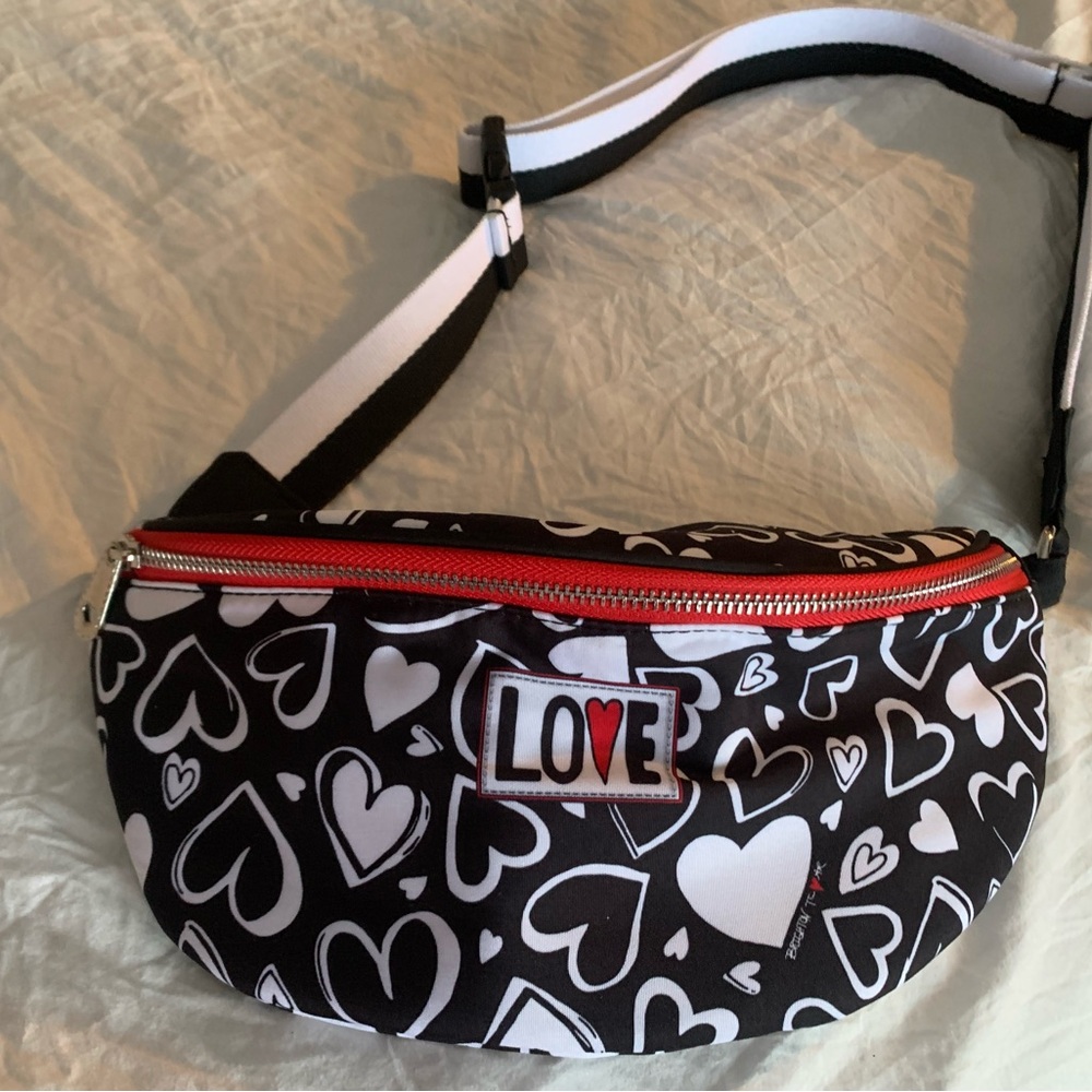 Love Black and White Heart Print Crossbody Bag